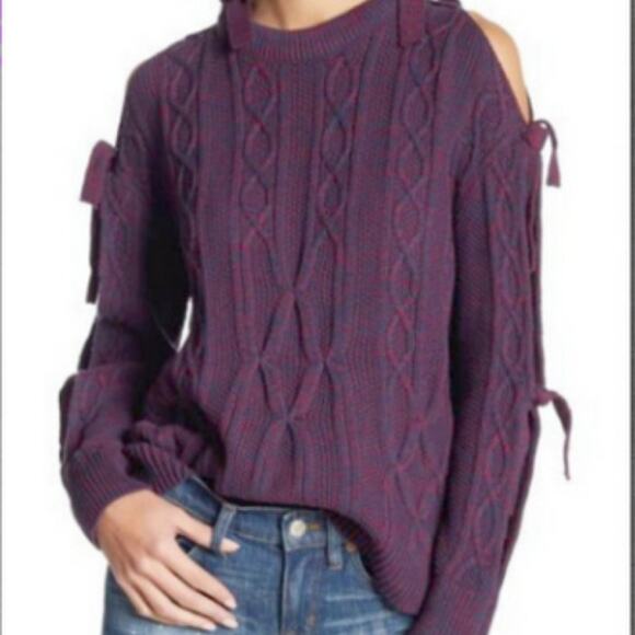 Project Naadam Purple Cable Knit Tie Sleeve Oversized Pullover Designer sweater - Picture 4 of 11